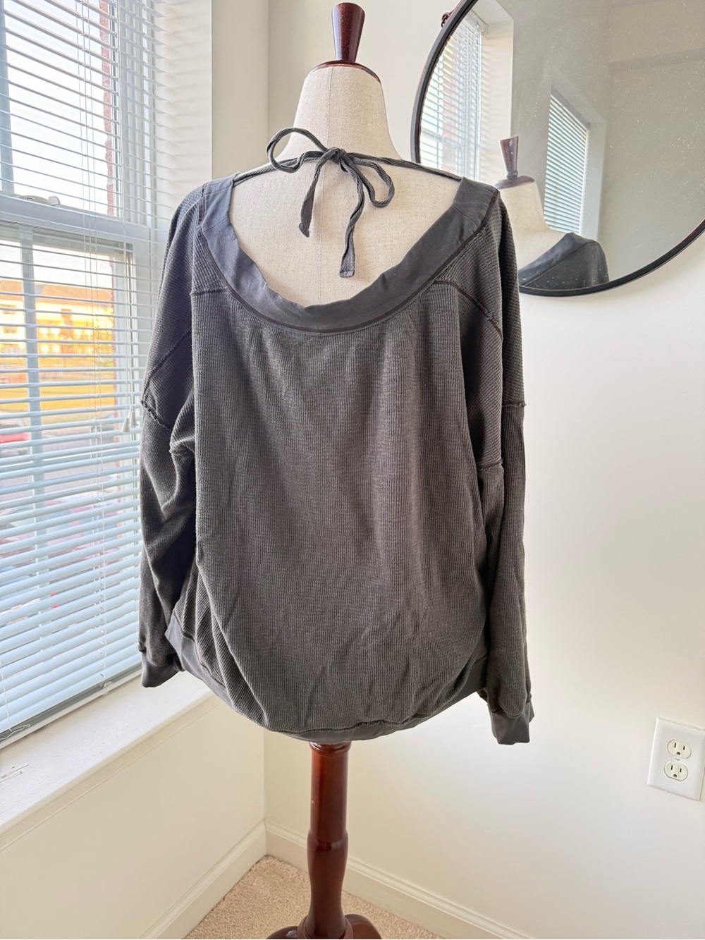 Free People Charcoal Gray Waffle-Knit Top - Picture 2 of 12